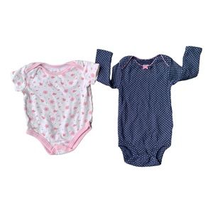 Bundle of 2 Polkadot Floral Baby Bodysuits Size 3-6 M